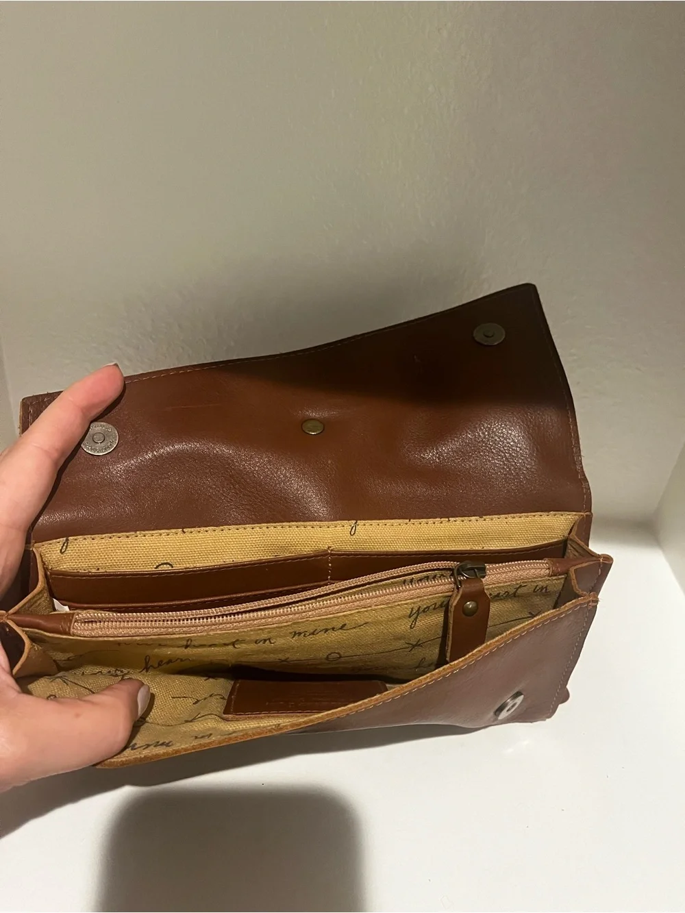Lisa Leonard Brown Genuine Leather Tassel Clutch Wallet Organizer Boho